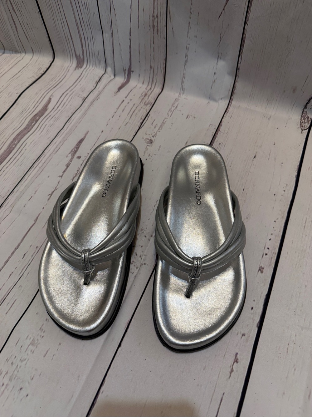 Bernardo Silver Metallic Braided Thong Sandals